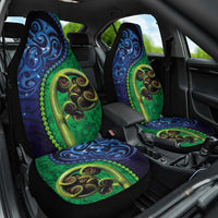 New Zealand Matariki Fern Frond Koru Car Seat Cover with Galaxy Blue Sky and Green Paua Shell Art LT03 One Size Blue - Polynesian Pride