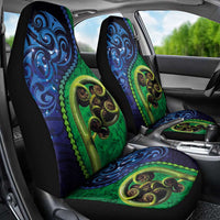 New Zealand Matariki Fern Frond Koru Car Seat Cover with Galaxy Blue Sky and Green Paua Shell Art LT03 - Polynesian Pride