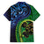 New Zealand Matariki Fern Frond Koru Family Matching Long Sleeve Bodycon Dress and Hawaiian Shirt with Galaxy Blue Sky and Green Paua Shell Art