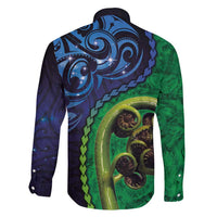 New Zealand Matariki Fern Frond Koru Family Matching Puletasi and Hawaiian Shirt with Galaxy Blue Sky and Green Paua Shell Art LT03 - Polynesian Pride