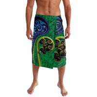 New Zealand Matariki Fern Frond Koru Lavalava with Galaxy Blue Sky and Green Paua Shell Art LT03 Blue - Polynesian Pride