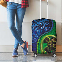 New Zealand Matariki Fern Frond Koru Luggage Cover with Galaxy Blue Sky and Green Paua Shell Art LT03 - Polynesian Pride