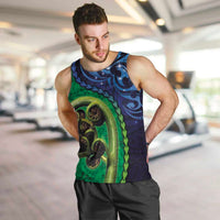 New Zealand Matariki Fern Frond Koru Men Tank Top with Galaxy Blue Sky and Green Paua Shell Art LT03 Blue - Polynesian Pride