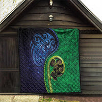 New Zealand Matariki Fern Frond Koru Quilt with Galaxy Blue Sky and Green Paua Shell Art LT03 - Polynesian Pride