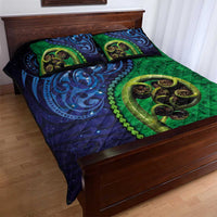 New Zealand Matariki Fern Frond Koru Quilt Bed Set with Galaxy Blue Sky and Green Paua Shell Art LT03 - Polynesian Pride