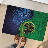 New Zealand Matariki Fern Frond Koru Rubber Doormat with Galaxy Blue Sky and Green Paua Shell Art LT03 - Polynesian Pride