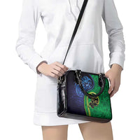 New Zealand Matariki Fern Frond Koru Shoulder Handbag with Galaxy Blue Sky and Green Paua Shell Art LT03 - Polynesian Pride