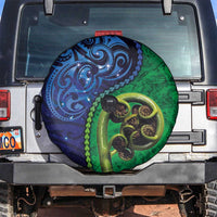 New Zealand Matariki Fern Frond Koru Spare Tire Cover with Galaxy Blue Sky and Green Paua Shell Art LT03 Blue - Polynesian Pride