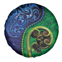New Zealand Matariki Fern Frond Koru Spare Tire Cover with Galaxy Blue Sky and Green Paua Shell Art LT03 - Polynesian Pride