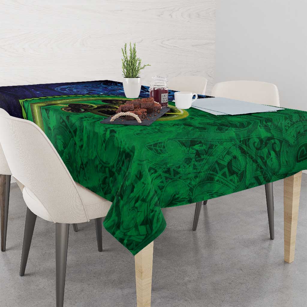 New Zealand Matariki Fern Frond Koru Tablecloth with Galaxy Blue Sky and Green Paua Shell Art LT03 - Polynesian Pride