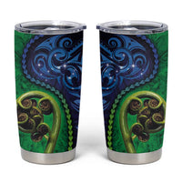 New Zealand Matariki Fern Frond Koru Tumbler Cup with Galaxy Blue Sky and Green Paua Shell Art LT03 Blue - Polynesian Pride