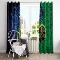 New Zealand Matariki Fern Frond Koru Window Curtain with Galaxy Blue Sky and Green Paua Shell Art LT03 - Polynesian Pride