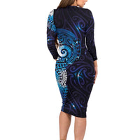 Matariki New Zealand Maori Koru Art Tattoo Family Matching Long Sleeve Bodycon Dress and Hawaiian Shirt New Year Galaxy Blue Sky Style LT03 - Polynesian Pride