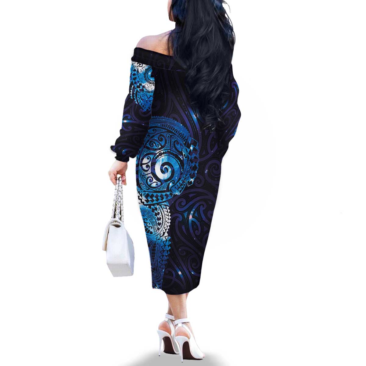 Matariki New Zealand Maori Koru Art Tattoo Family Matching Off The Shoulder Long Sleeve Dress and Hawaiian Shirt New Year Galaxy Blue Sky Style LT03 - Polynesian Pride