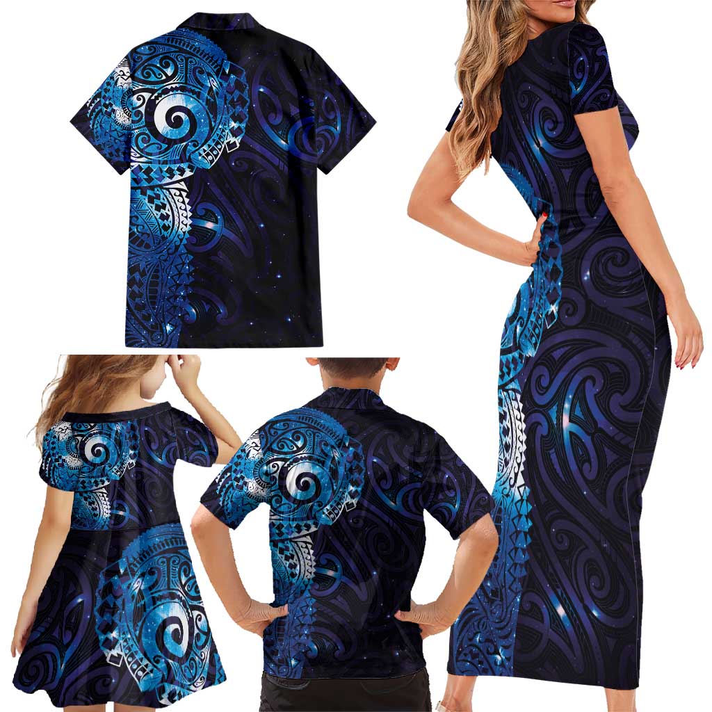 Matariki New Zealand Maori Koru Art Tattoo Family Matching Short Sleeve Bodycon Dress and Hawaiian Shirt New Year Galaxy Blue Sky Style LT03 - Polynesian Pride