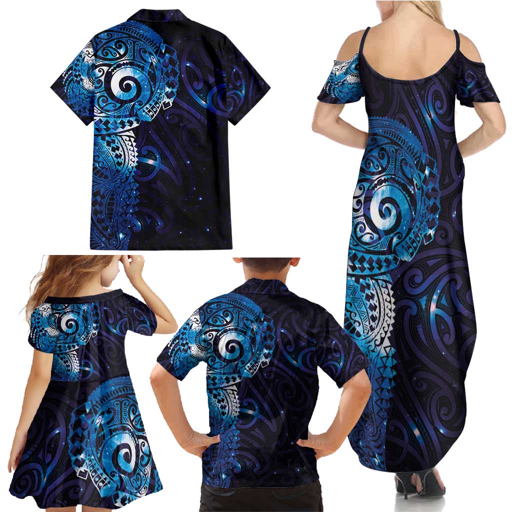 Matariki New Zealand Maori Koru Art Tattoo Family Matching Summer Maxi Dress and Hawaiian Shirt New Year Galaxy Blue Sky Style LT03 - Polynesian Pride