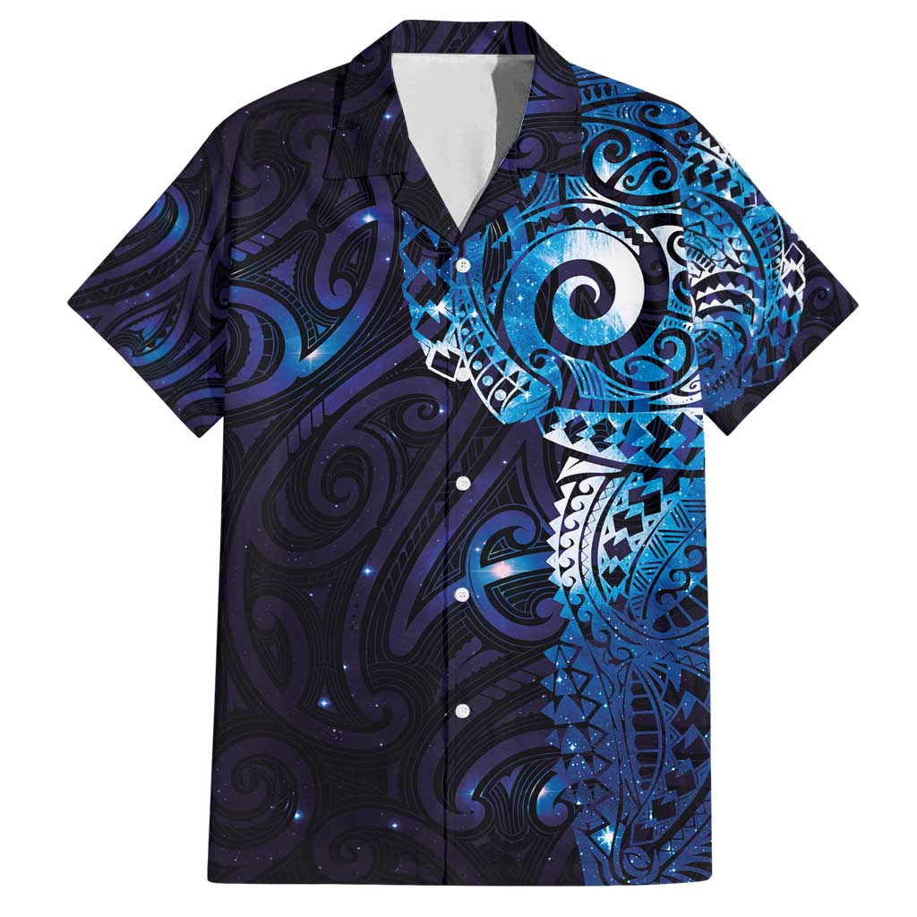 Matariki New Zealand Maori Koru Art Tattoo Family Matching Tank Maxi Dress and Hawaiian Shirt New Year Galaxy Blue Sky Style LT03 Dad's Shirt - Short Sleeve Blue - Polynesian Pride