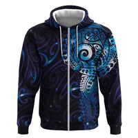 Matariki New Zealand Maori Koru Art Tattoo Hoodie New Year Galaxy Blue Sky Style LT03 Zip Hoodie Blue - Polynesian Pride