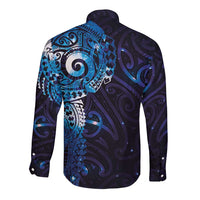 Matariki New Zealand Maori Koru Art Tattoo Long Sleeve Button Shirt New Year Galaxy Blue Sky Style LT03 - Polynesian Pride