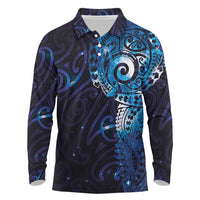 Matariki New Zealand Maori Koru Art Tattoo Long Sleeve Polo Shirt New Year Galaxy Blue Sky Style LT03 Blue - Polynesian Pride