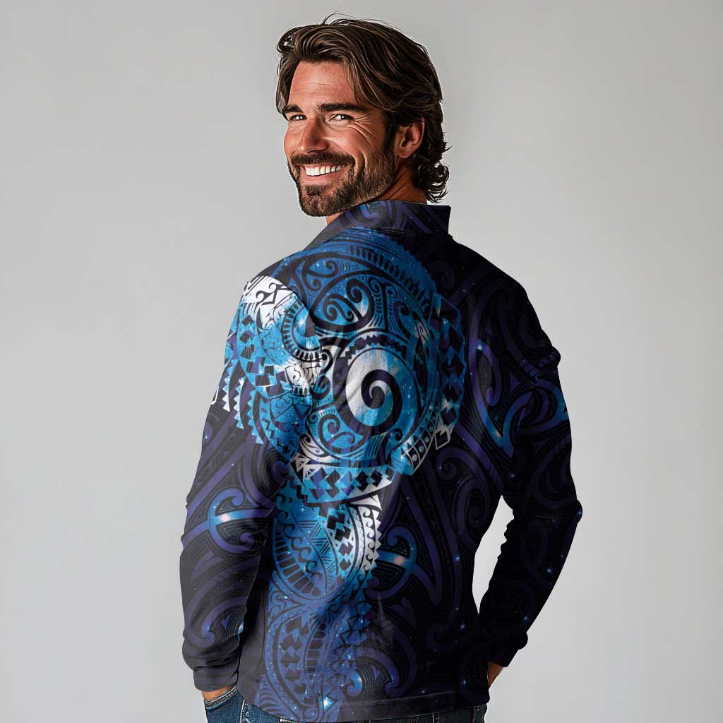 Matariki New Zealand Maori Koru Art Tattoo Long Sleeve Polo Shirt New Year Galaxy Blue Sky Style LT03 - Polynesian Pride