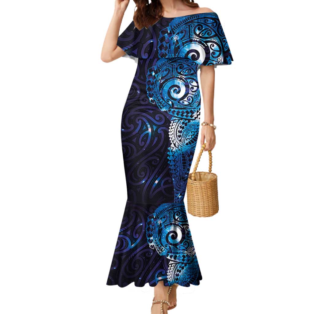 Matariki New Zealand Maori Koru Art Tattoo Mermaid Dress New Year Galaxy Blue Sky Style LT03 Women Blue - Polynesian Pride