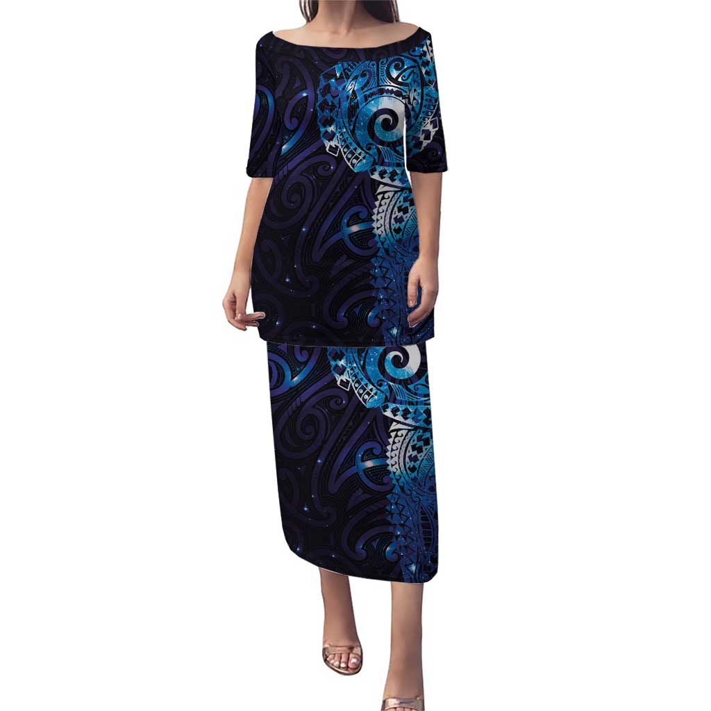 Matariki New Zealand Maori Koru Art Tattoo Puletasi New Year Galaxy Blue Sky Style LT03 Long Dress Blue - Polynesian Pride