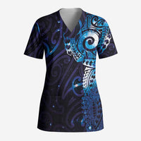 Matariki New Zealand Maori Koru Art Tattoo Scrub Top New Year Galaxy Blue Sky Style LT03 Adult Blue - Polynesian Pride