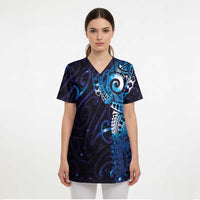 Matariki New Zealand Maori Koru Art Tattoo Scrub Top New Year Galaxy Blue Sky Style LT03 - Polynesian Pride