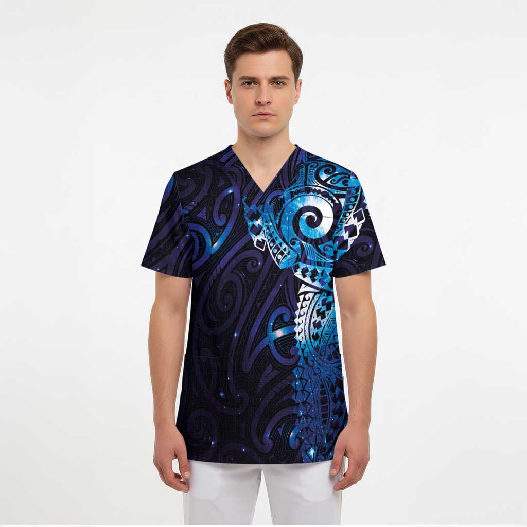 Matariki New Zealand Maori Koru Art Tattoo Scrub Top New Year Galaxy Blue Sky Style LT03 - Polynesian Pride