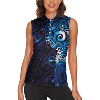 Matariki New Zealand Maori Koru Art Tattoo Women Sleeveless Polo Shirt New Year Galaxy Blue Sky Style LT03 - Polynesian Pride