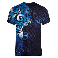 Matariki New Zealand Maori Koru Art Tattoo Women V-Neck T-Shirt New Year Galaxy Blue Sky Style LT03 - Polynesian Pride