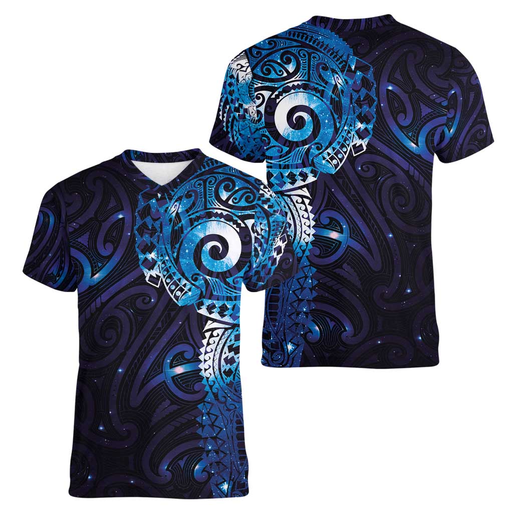 Matariki New Zealand Maori Koru Art Tattoo Women V-Neck T-Shirt New Year Galaxy Blue Sky Style LT03 - Polynesian Pride
