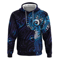Matariki New Zealand Maori Koru Art Tattoo Zip Hoodie New Year Galaxy Blue Sky Style LT03 Pullover Hoodie Blue - Polynesian Pride