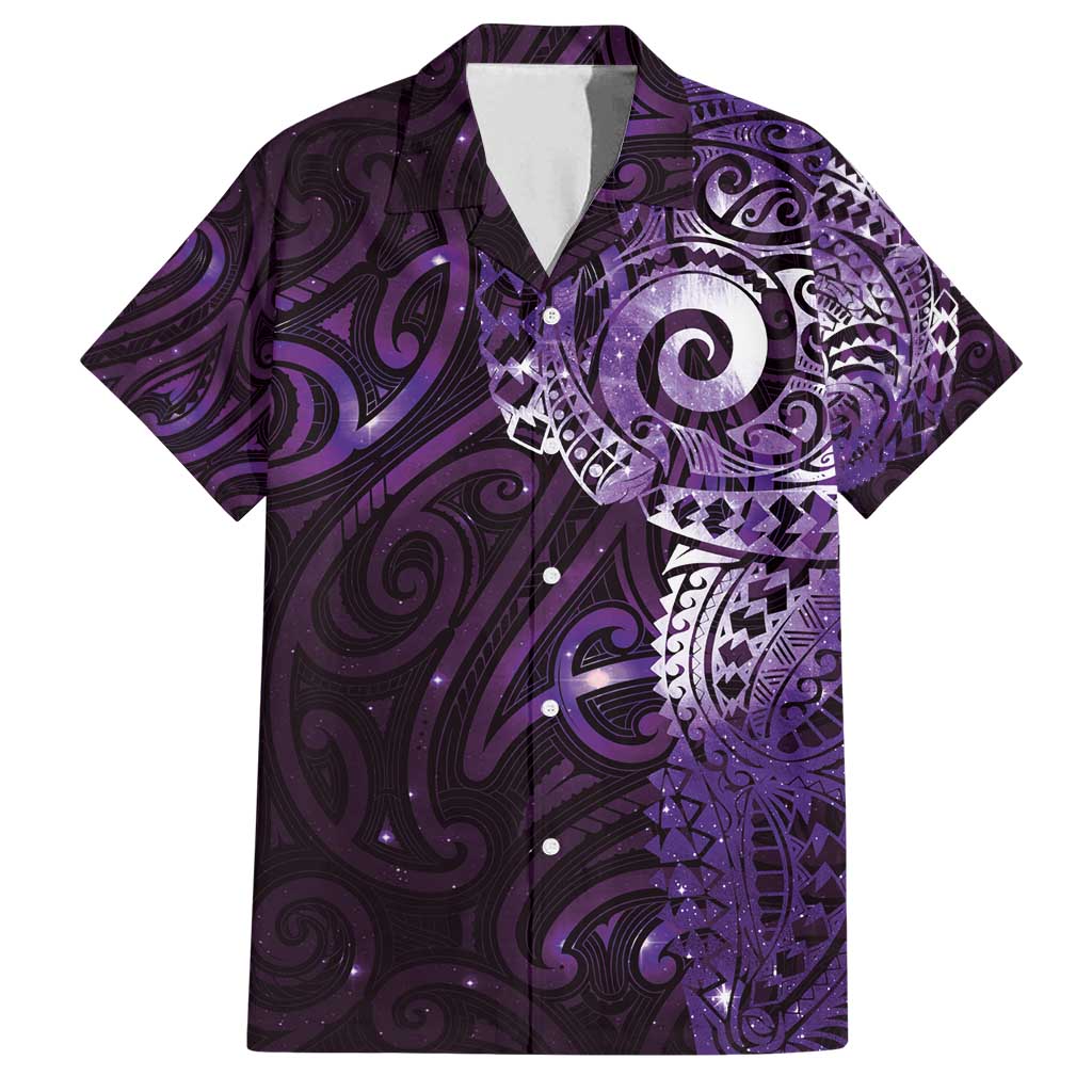 Matariki New Zealand Maori Koru Art Tattoo Family Matching Long Sleeve Bodycon Dress and Hawaiian Shirt New Year Galaxy Purple Sky Style LT03 Dad's Shirt - Short Sleeve Purple - Polynesian Pride