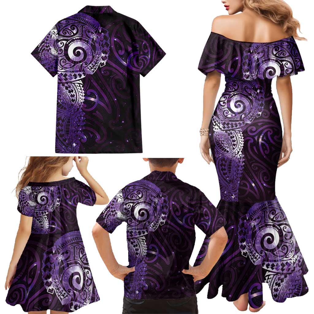 Matariki New Zealand Maori Koru Art Tattoo Family Matching Mermaid Dress and Hawaiian Shirt New Year Galaxy Purple Sky Style LT03 - Polynesian Pride