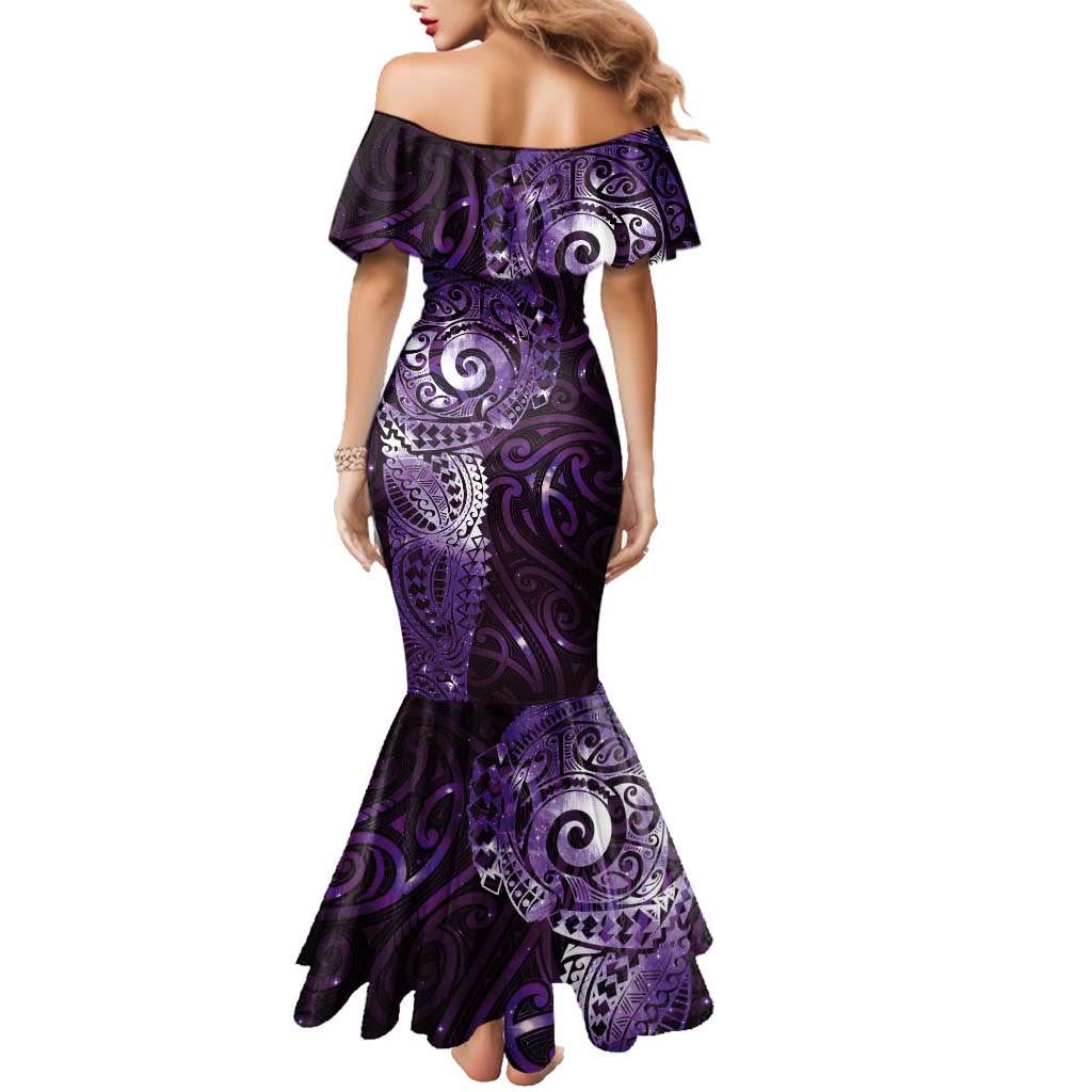 Matariki New Zealand Maori Koru Art Tattoo Family Matching Mermaid Dress and Hawaiian Shirt New Year Galaxy Purple Sky Style LT03 - Polynesian Pride