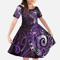 Matariki New Zealand Maori Koru Art Tattoo Family Matching Off Shoulder Maxi Dress and Hawaiian Shirt New Year Galaxy Purple Sky Style LT03 Daughter's Dress Purple - Polynesian Pride
