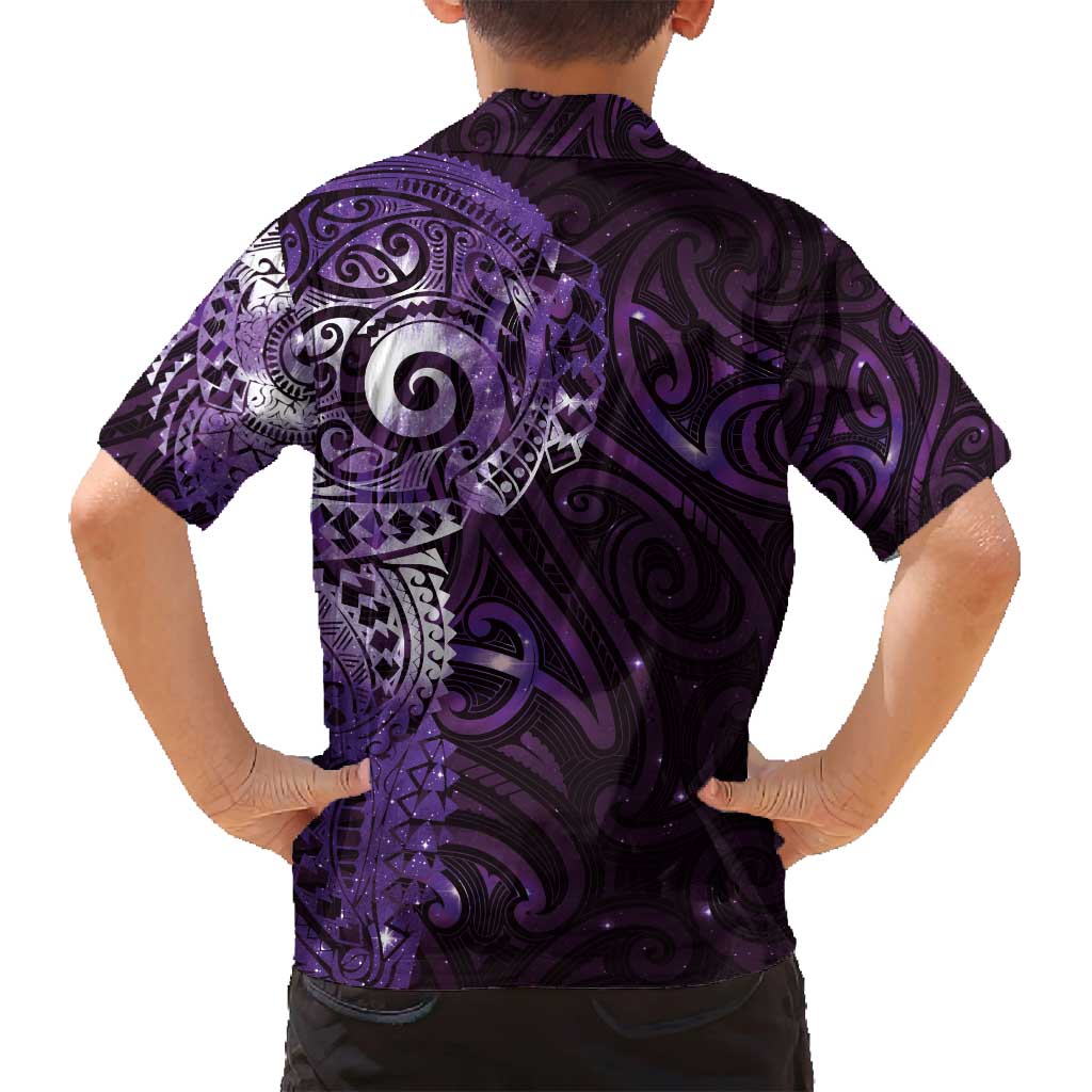 Matariki New Zealand Maori Koru Art Tattoo Family Matching Off Shoulder Short Dress and Hawaiian Shirt New Year Galaxy Purple Sky Style LT03 - Polynesian Pride