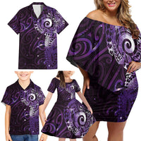 Matariki New Zealand Maori Koru Art Tattoo Family Matching Off Shoulder Short Dress and Hawaiian Shirt New Year Galaxy Purple Sky Style LT03 - Polynesian Pride