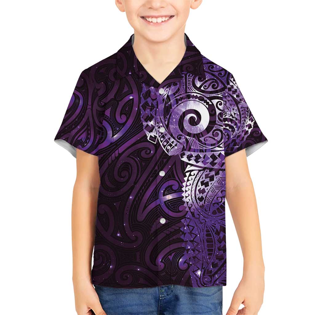 Matariki New Zealand Maori Koru Art Tattoo Family Matching Puletasi and Hawaiian Shirt New Year Galaxy Purple Sky Style LT03 Son's Shirt Purple - Polynesian Pride