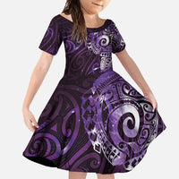 Matariki New Zealand Maori Koru Art Tattoo Family Matching Tank Maxi Dress and Hawaiian Shirt New Year Galaxy Purple Sky Style LT03 Daughter's Dress Purple - Polynesian Pride