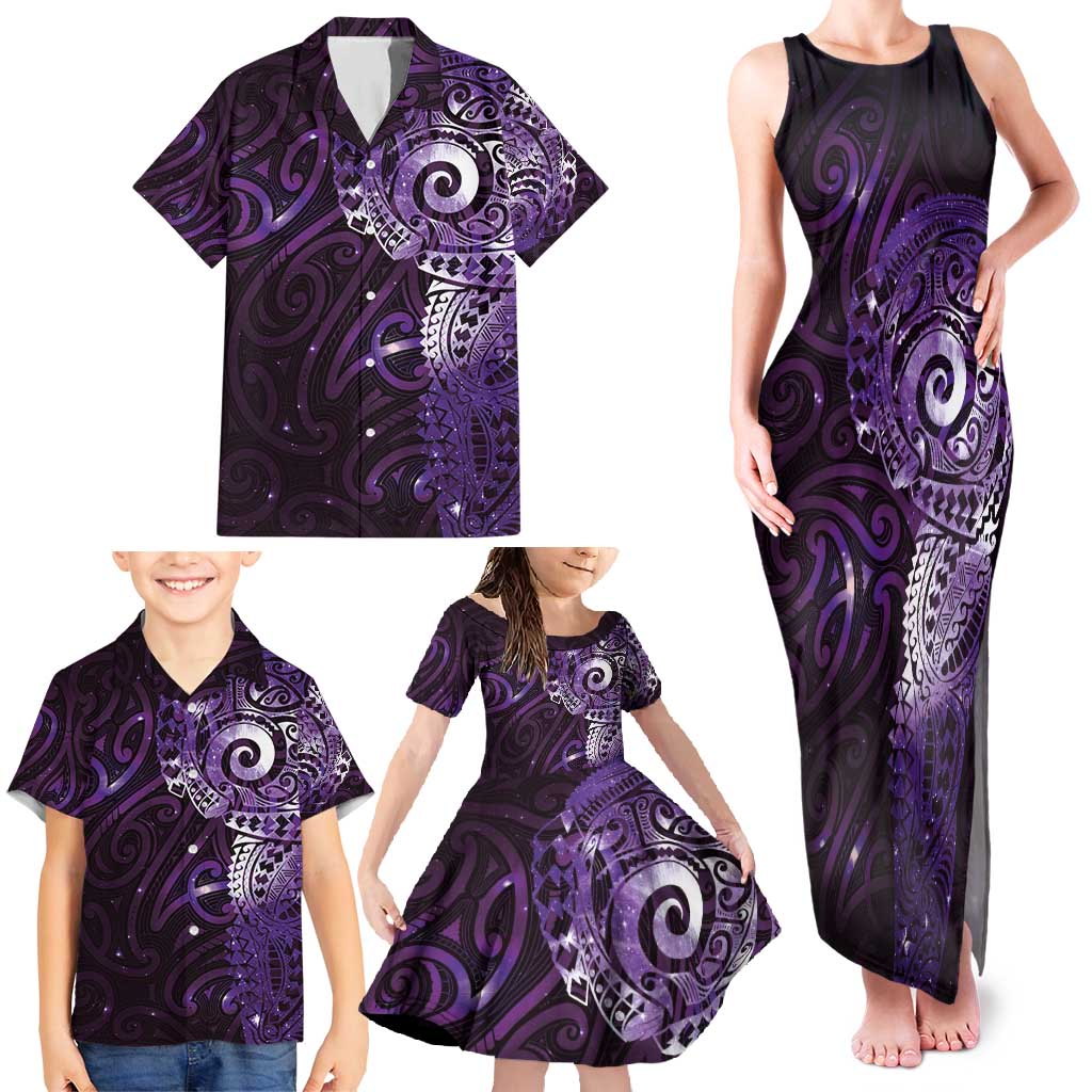 Matariki New Zealand Maori Koru Art Tattoo Family Matching Tank Maxi Dress and Hawaiian Shirt New Year Galaxy Purple Sky Style LT03 - Polynesian Pride