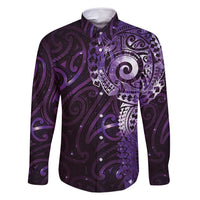 Matariki New Zealand Maori Koru Art Tattoo Family Matching Tank Maxi Dress and Hawaiian Shirt New Year Galaxy Purple Sky Style LT03 Dad's Shirt - Long Sleeve Purple - Polynesian Pride