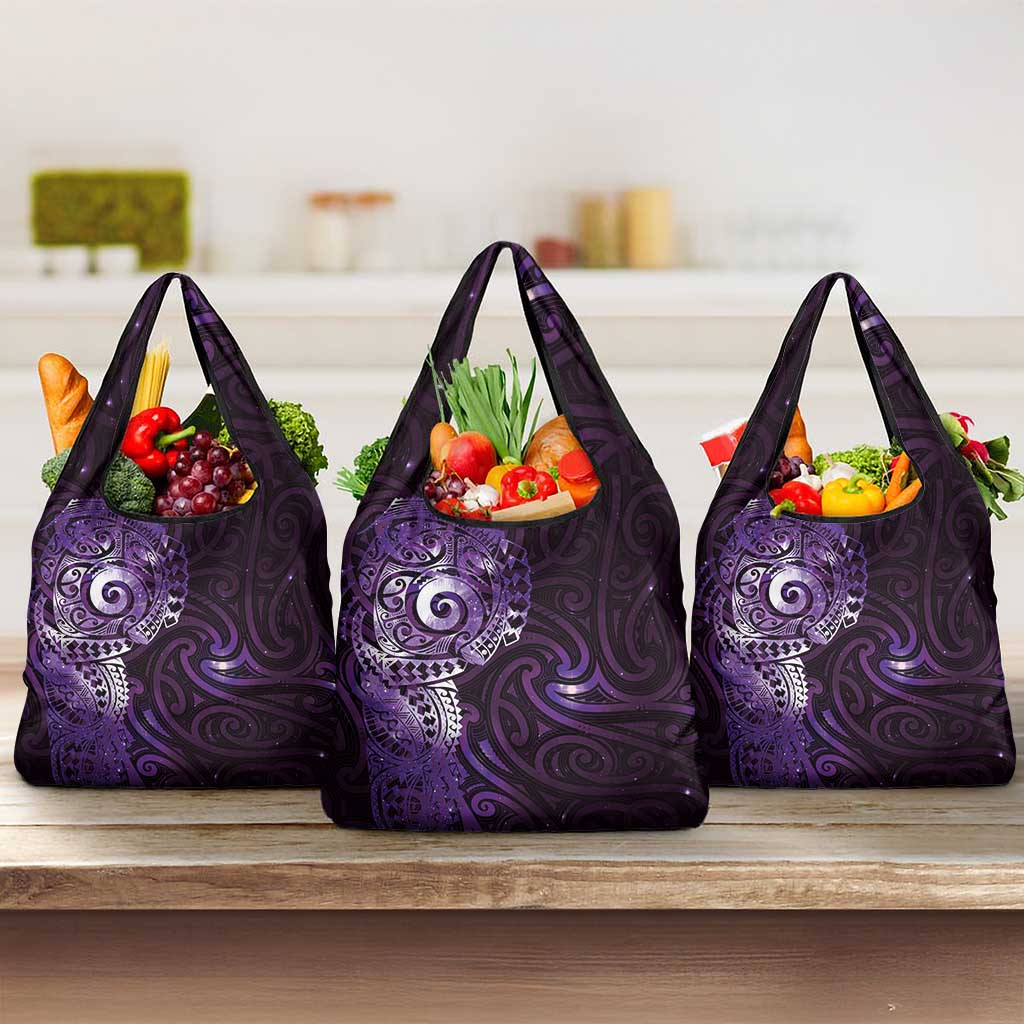 Matariki New Zealand Maori Koru Art Tattoo Grocery Bag New Year Galaxy Purple Sky Style LT03 3-pack One Size Purple - Polynesian Pride