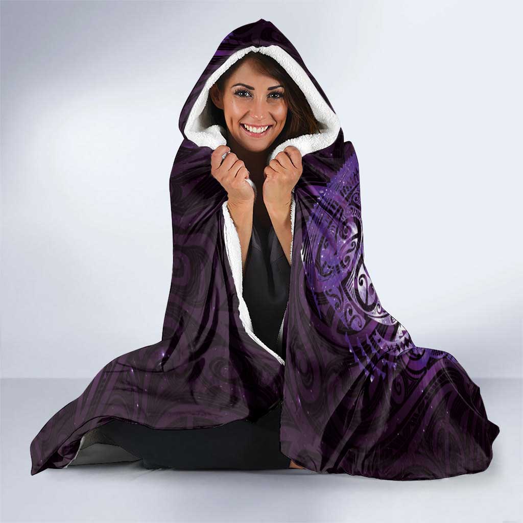 Matariki New Zealand Maori Koru Art Tattoo Hooded Blanket New Year Galaxy Purple Sky Style LT03 - Polynesian Pride