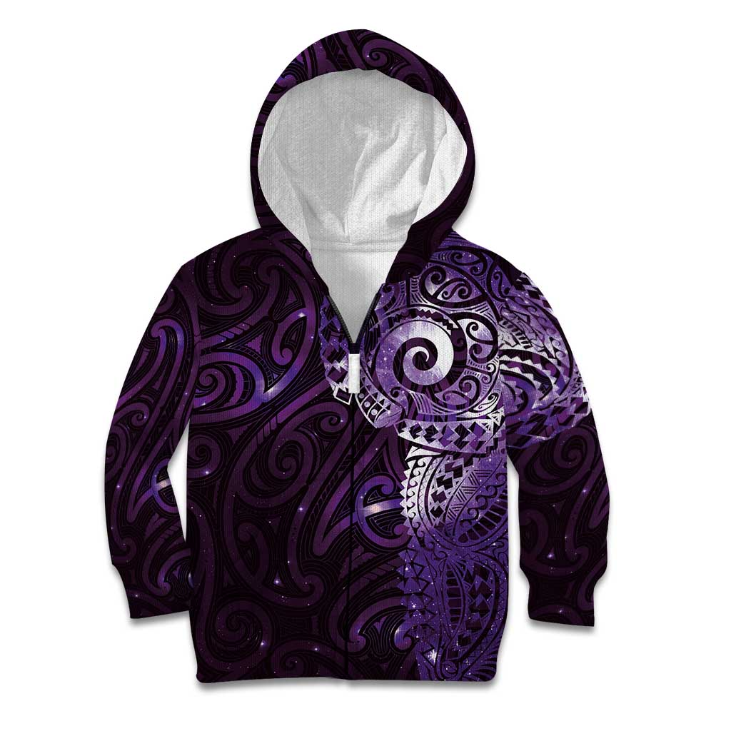 Matariki New Zealand Maori Koru Art Tattoo Kid Hoodie New Year Galaxy Purple Sky Style LT03 Zip Hoodie Purple - Polynesian Pride