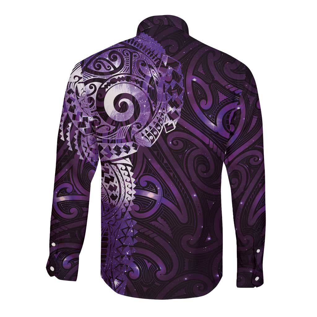 Matariki New Zealand Maori Koru Art Tattoo Long Sleeve Button Shirt New Year Galaxy Purple Sky Style LT03 - Polynesian Pride