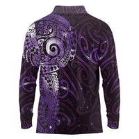 Matariki New Zealand Maori Koru Art Tattoo Long Sleeve Polo Shirt New Year Galaxy Purple Sky Style LT03 - Polynesian Pride