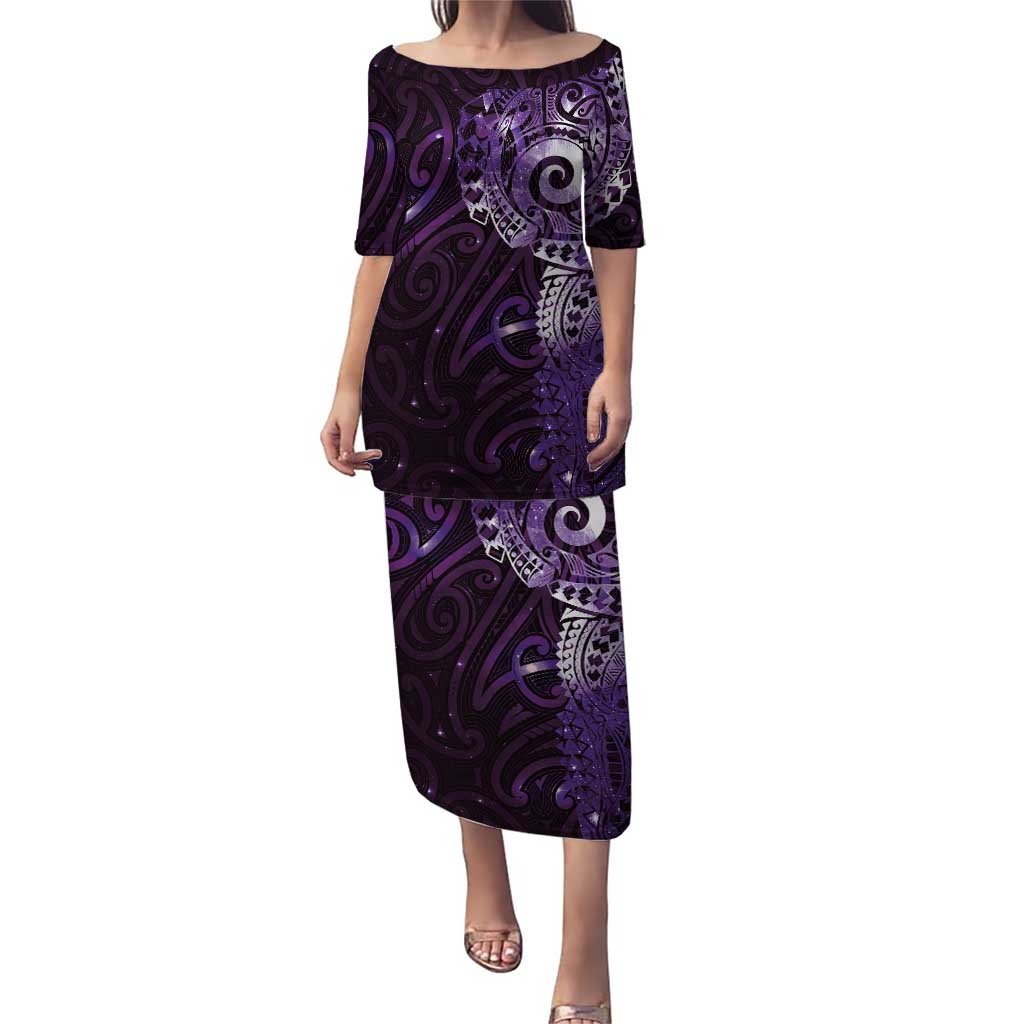 Matariki New Zealand Maori Koru Art Tattoo Puletasi New Year Galaxy Purple Sky Style LT03 Long Dress Purple - Polynesian Pride